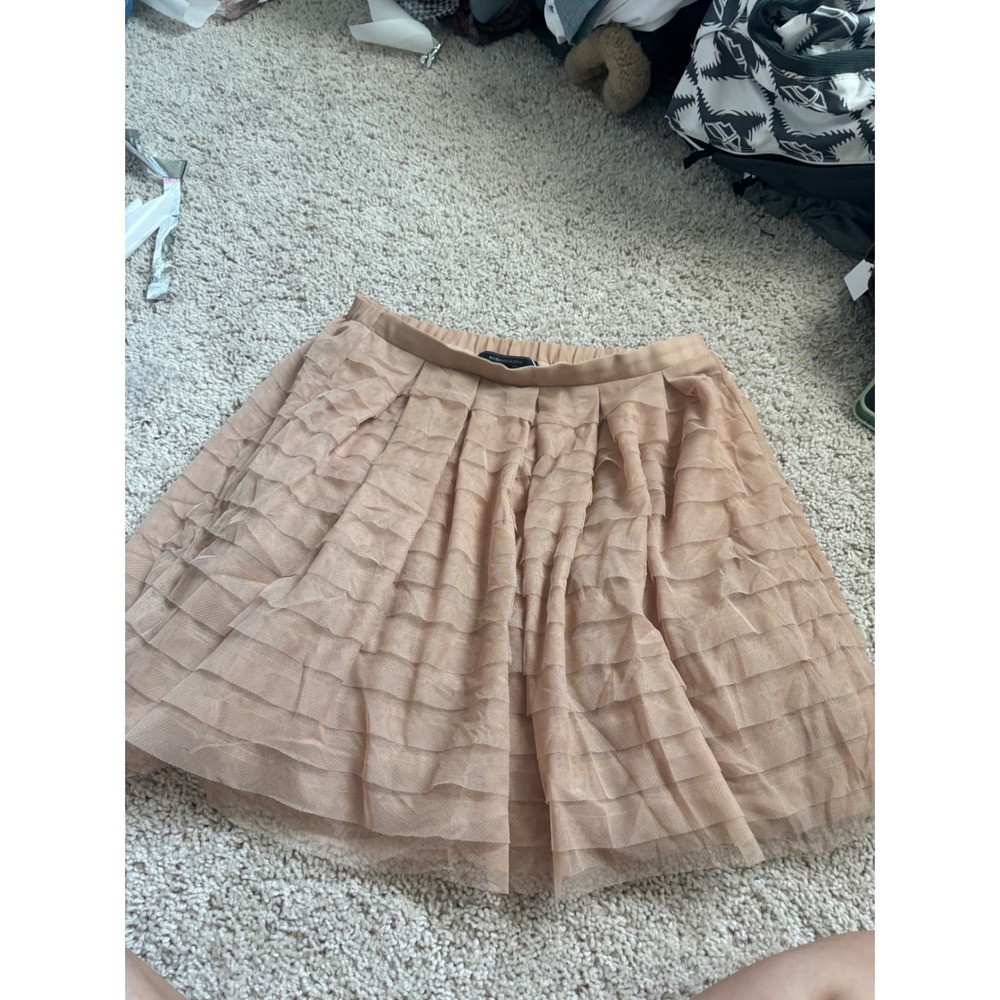 Tulle Tiered Mini Skirt BCBGMAXAZRIA Tan Nude Mesh Ruffle Balletcore XS
